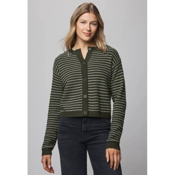 Splendid Amber Stripe Crop Cardigan in Green Spruce Oak - Picture 2 of 5